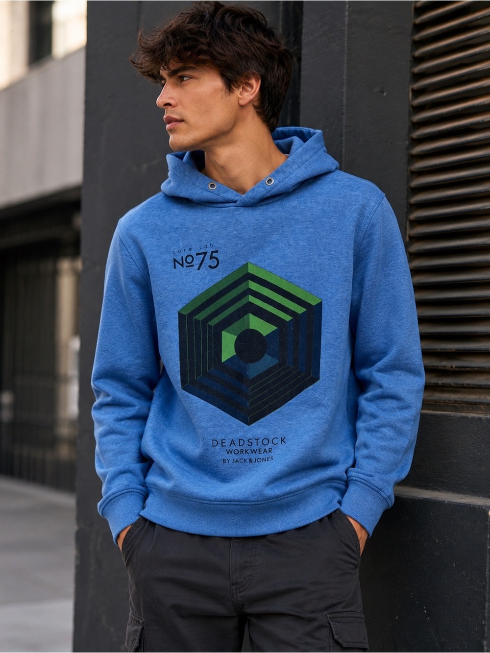 Jack & Jones Blue Graphic Pullover Hoodie Men’s Large Streetwear